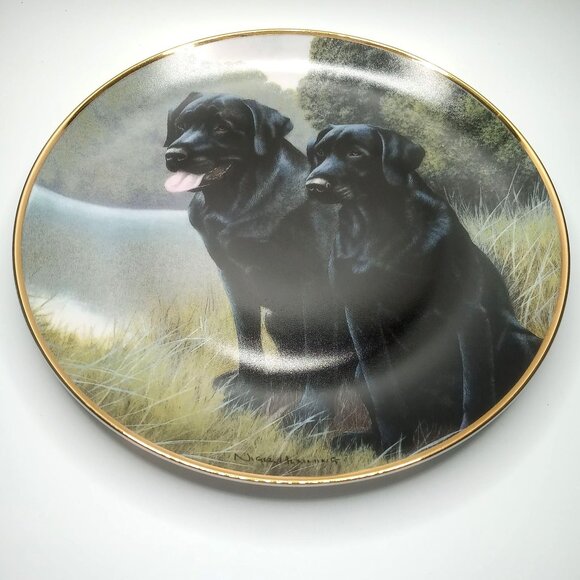 Franklin Mint Sporting Companions Plate By Nigel Hemming Black Labrador Retriers - Picture 2 of 8